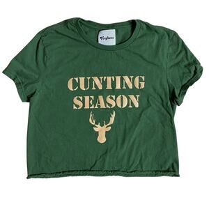 Cunting Season Green Crop Top Baby Tee Shirt Small